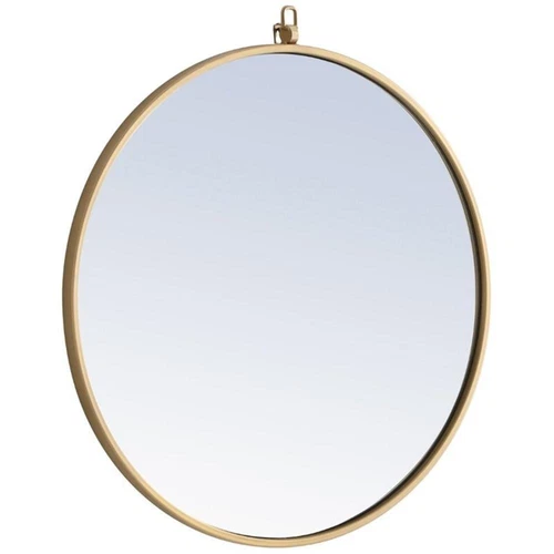 Elegant Decor Rowan 24" Round Metal Frame Hooked Mirror in Brass - Picture 3 of 9