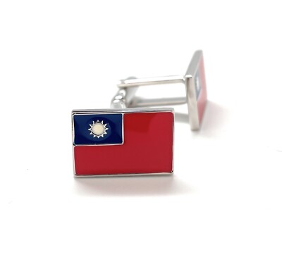 Taiwan Flag Cufflinks Silver Rhodium Bullet Backing The National Flag Of Taiwan