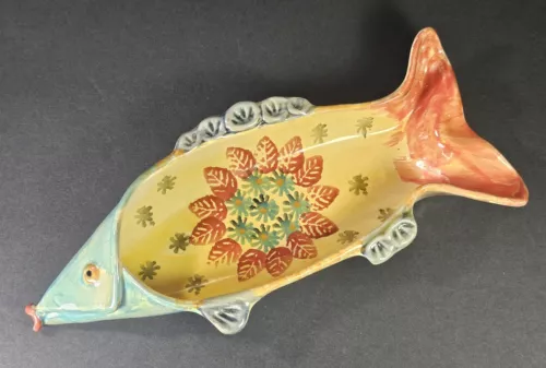 Italica Ars Italy Handpainted Pottery Fish Plate Bowl Colorful Trinket Dish 11" 