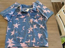 New Toast Jeans Denim Star Print Jean Jacket Blue Pink Cotton Womens Small