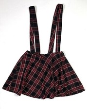 Hot Topic Red  Black Plaid Pleated Mini Skirt Suspenders Womens Small Goth Punk