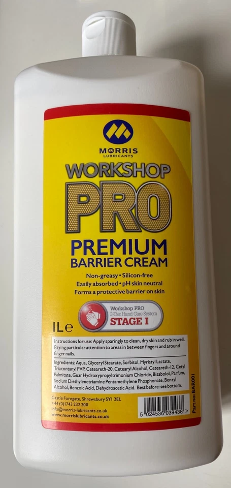 MORRIS LUBRICANTS Morris Workshop Pro Premium Barrier Cream, Silicone Free, pH Skin Neutral - 1Ltr