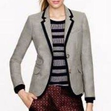 J CREW Schoolboy Blazer Womens Size 2 Wool Gray Heather Graphite Lined 2 Button