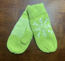 Green snowflake toddler size 2-4 warm cozy mittens lime green