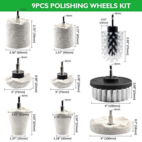 WORKEASE Chrome Polish Buffing Wheels for Drill Include Cloth Polish Pads and Wheel Buffer Brush with 1/4 Shaft for Aluminum Car Motorcycle Wheel Rim