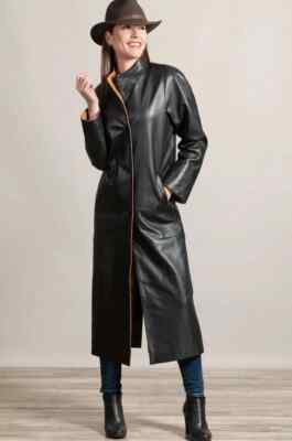 Women Black Trench Coat Handmade Lambskin Genuine Leather Casual Stylish Wear