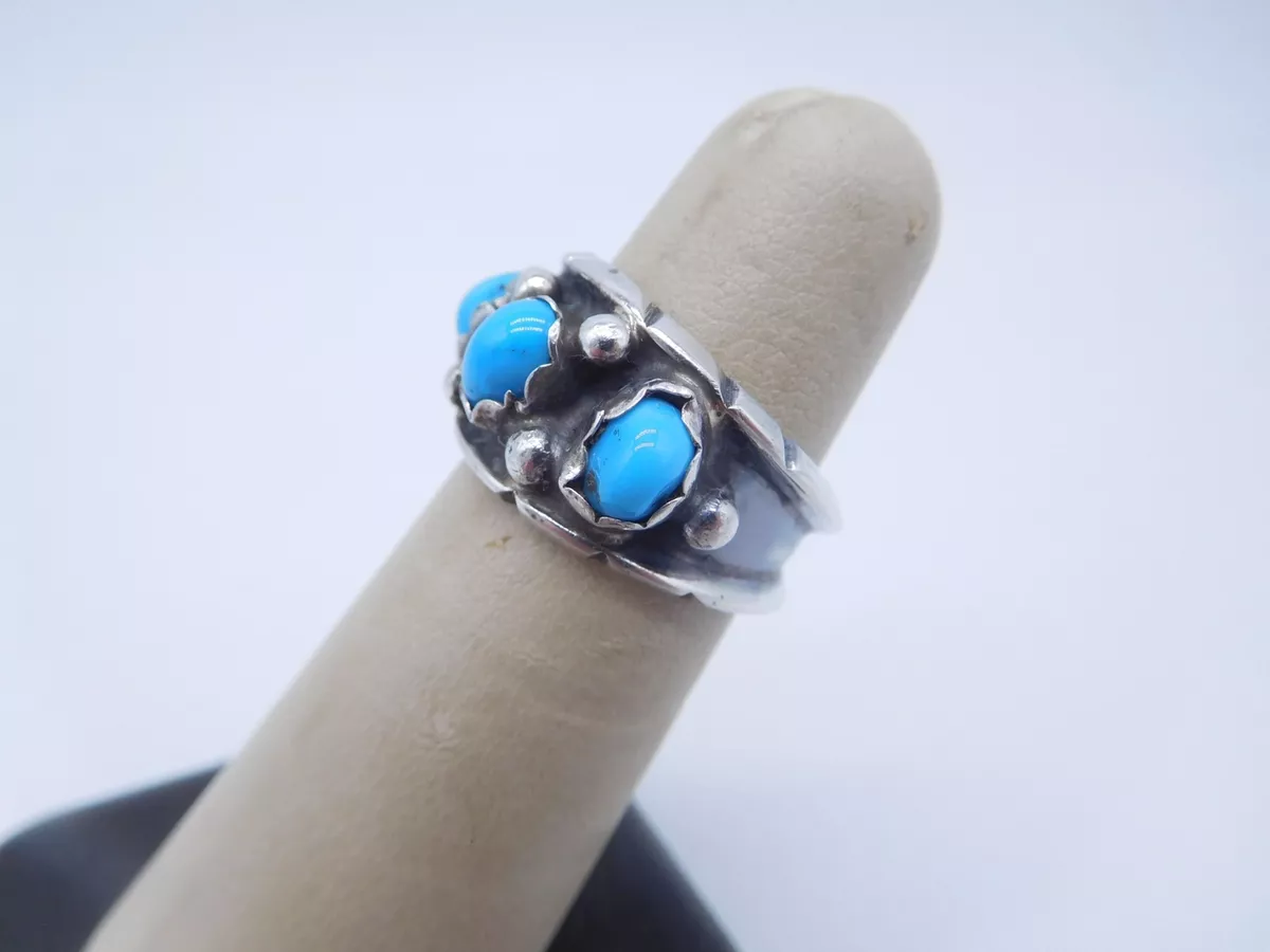 NATIVE AMERICAN INDIAN STERLING SILVER BLUE TURQUOISE STONE TRIBAL