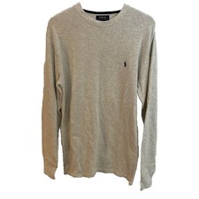 Polo Ralph Lauren Waffle Knit Thermal Pullover Sweater Mens Medium Gray Pony