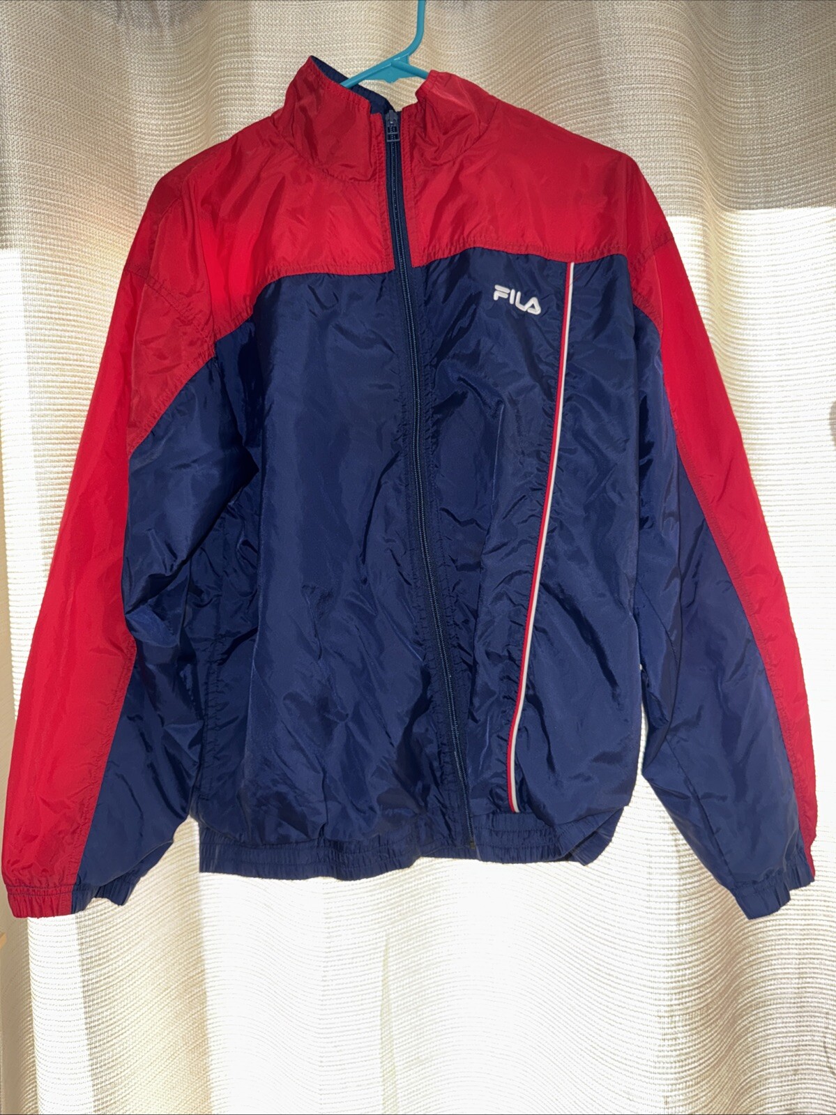 Giacca a vento vintage anni 90 Fila pista uomo XL rosso blu dente di squalo made USA