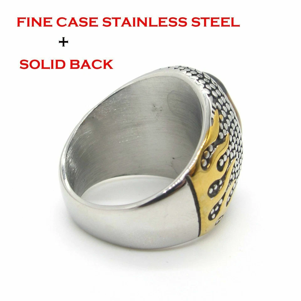 Mens Stainless Steel Gold Natural Oval Tiger Eye Stone Ring Men Size 7-15 Gift - image 3 of 4