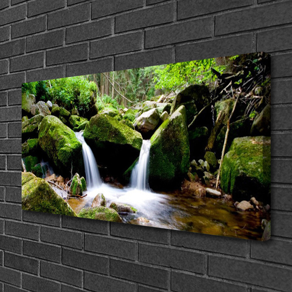 Impression sur toile de maître 100x50 cm motif paysage rocheux et cascade