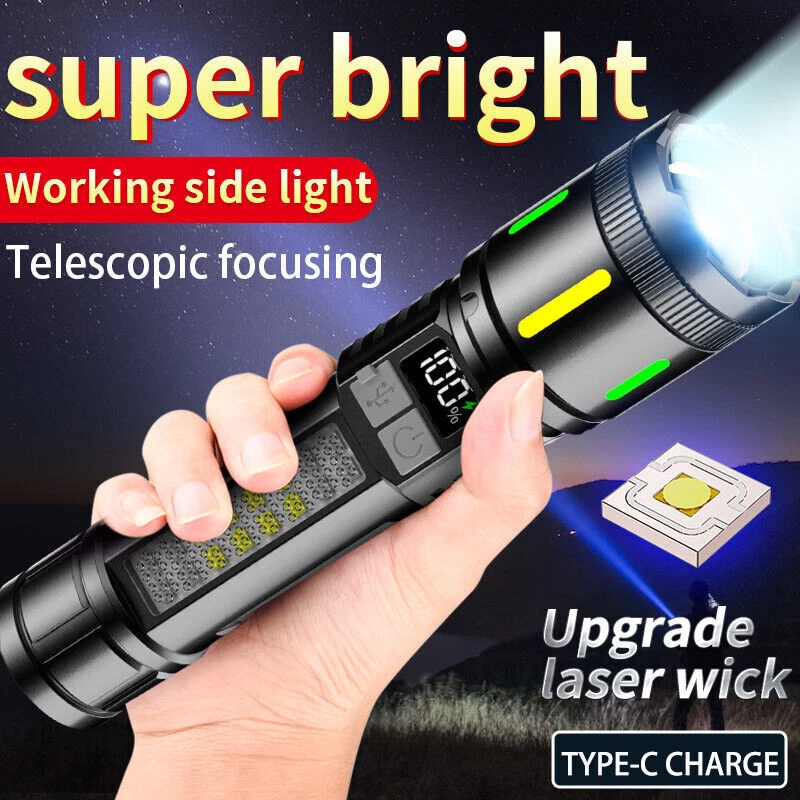 350000000 Lumen Super Bright LED Tactical Flashlight Rechargeable LED Work Light