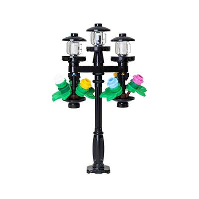 NEW - Black City Lamppost with Two Hanging Flower Baskets - Building Set