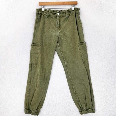 KanCan Jeans Womens Large Green Poppy Mom Jogger Cargo High Rise Ruffle Paperbag