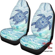 2 Pack Breathable Car Seat Covers Polynesian Sea Turtle Blue Green Tie-dye