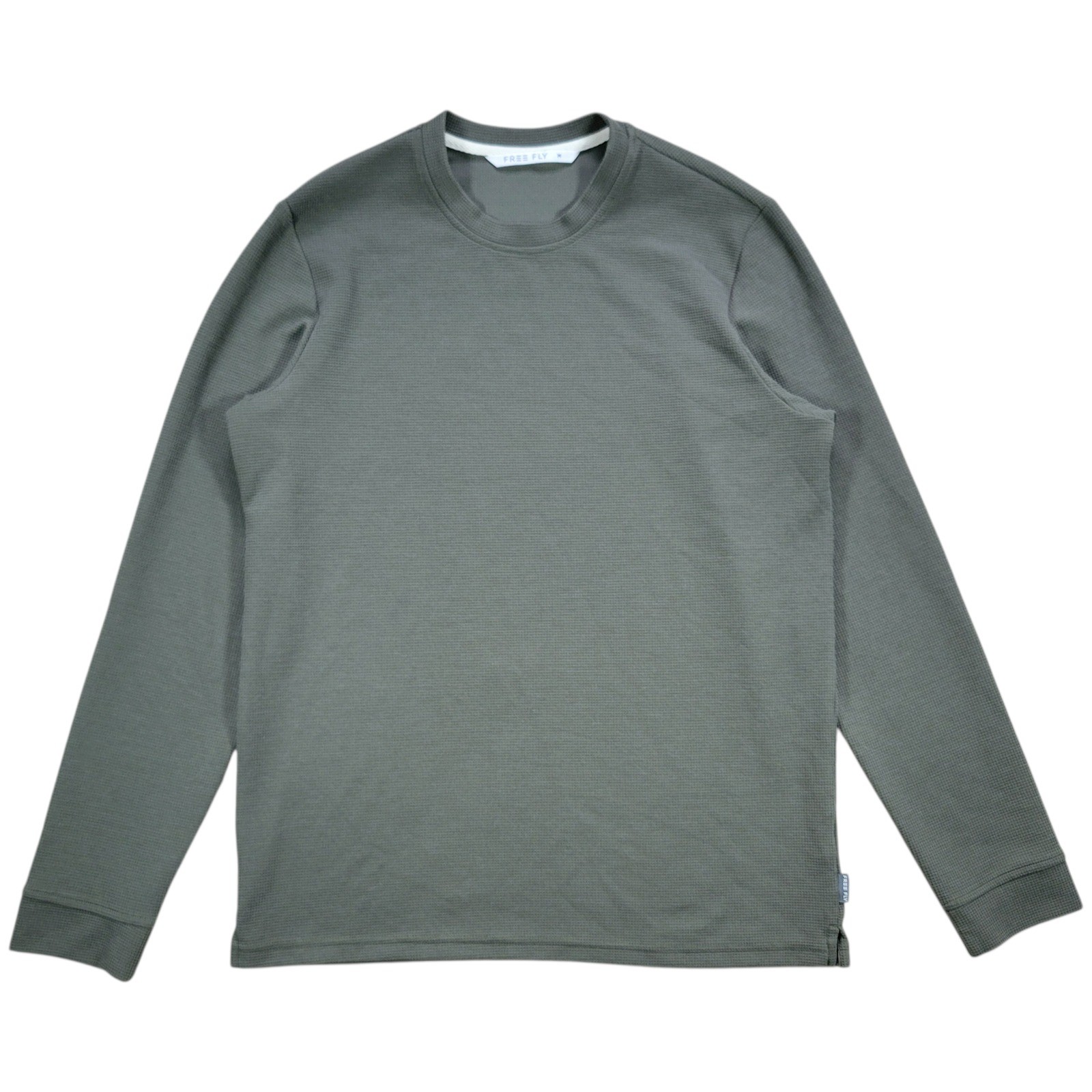 Free Fly Waffle Crew Shirt Mens M Green Gray Pullover Long Sleeve Bamboo Blend