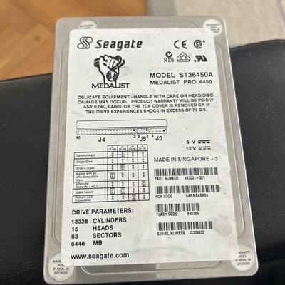 Seagate Medalist Pro 6450 ST36450A 6448 MB 63 sectors 15 heads 13328 cylinders