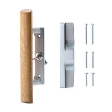 Patio Sliding Door Handle Set Non-Keyed with Wood Handle 3-15/16" Holes