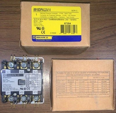 Square D 8910DPA33V14 Definite Purpose Contactor 3-Pole 24V 40A Non-Reversing