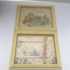 VTG 1970 s Homco Childrens Framed Wall Art Bible Verses Psalm 23:2 Psalm 104:31