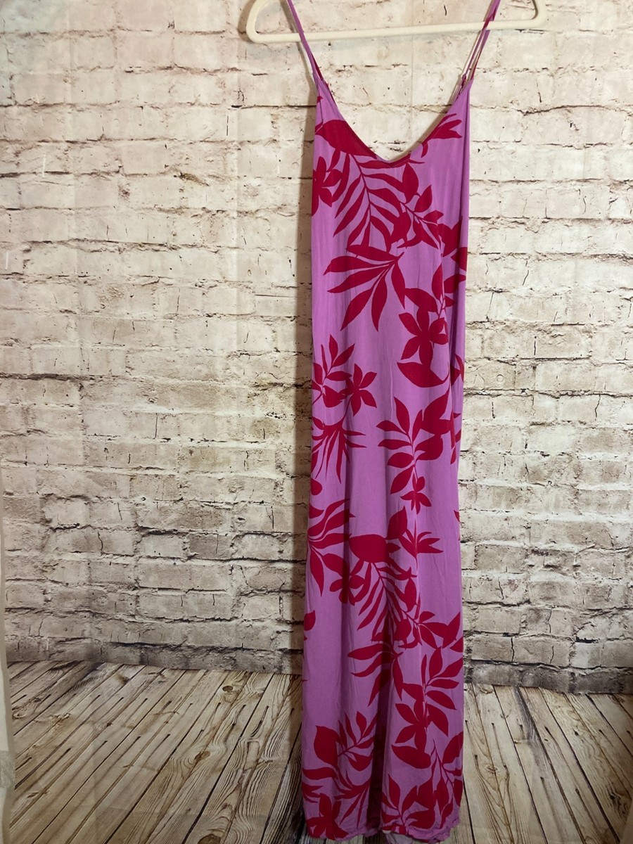 Old Navy Maxi Dress Womens Large Bright Pink Tropical Floral Racerback Flowy  | eBay