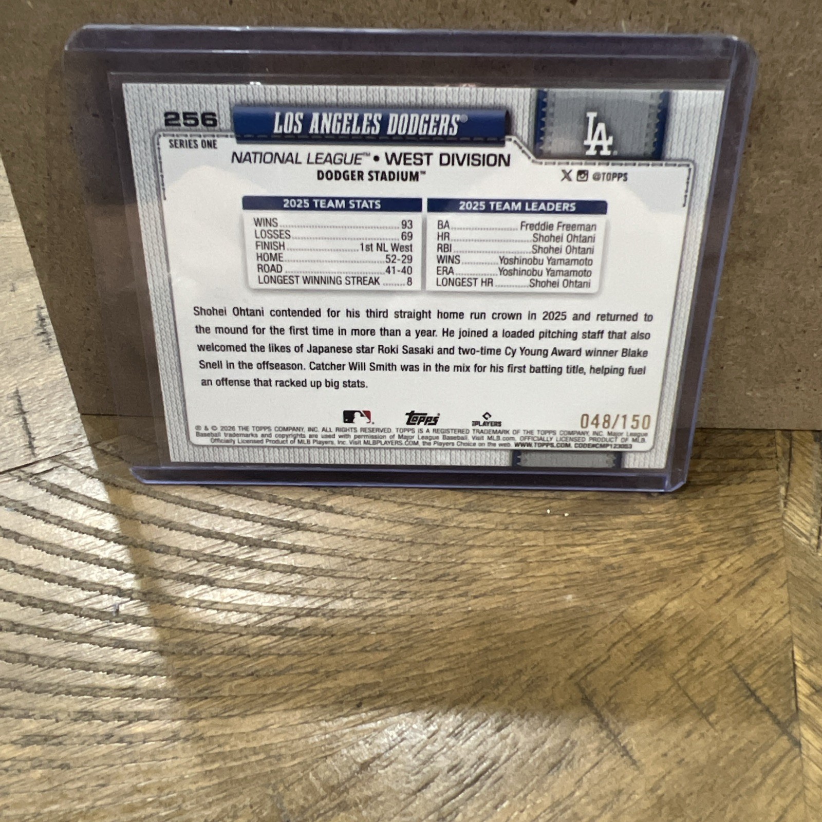 Shohei Ohtani Dodgers Team Card Topps 2026 Blue Holo Foil Color Match ...