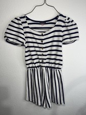 Vince Camuto Girls Rompers in White  Navy, Short Sleeve Striped Jumpsuits