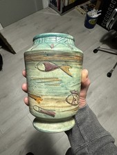 Vintage Shorter & Sons Pottery Mabel Leigh Aztec Sgraffito Aztec  Vase