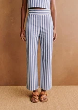 Sezane Pantalon Bleu Blue Jenson Stripe Wide Leg Pants Trousers UK 12 US 8 BNWT 