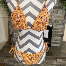 Shade & Shore Żółty kwiatowy zestaw bikini Regulowany rozmiar M (8-10) Fabrycznie nowy z metką