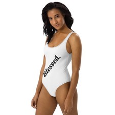 Blessed One‑Piece Swimsuit – White Scoop‑Neck Stretch Fit by Buchlmayer