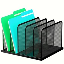 Kuntine.B Desk File Organizer 5 Sections Upright Mesh 1 Pack 5-Section, Black