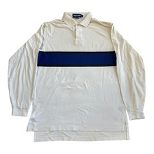 VTG Polo Ralph Lauren Polo Golf Shirt Mens Large White Long Sleeve Stripe Rugby