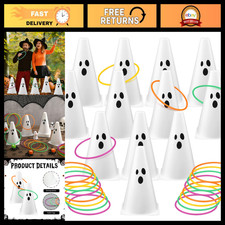 Halloween Ghost Ring Toss Game Set - 12 Spooky Plastic Cones  24 Toss Rings for