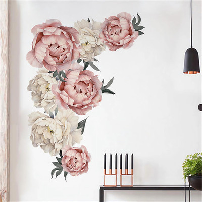 Large Peonies Flower Wall Stickers,  Delicate Peony Rose Floral Art