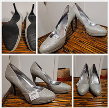 Fioni Women's Silver Glitter Platform Stiletto Pumps Slip On US 9