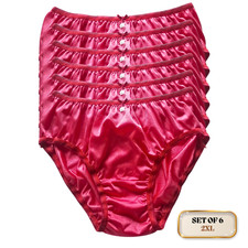 Set of 6 Bikini Panties 2XL Nylon Soft Stretch Unisex Red Waist 32-42" Silky