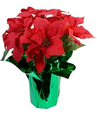 15" Potted Red Poinsettia Plant with 7 Flowers, Artificial Floral