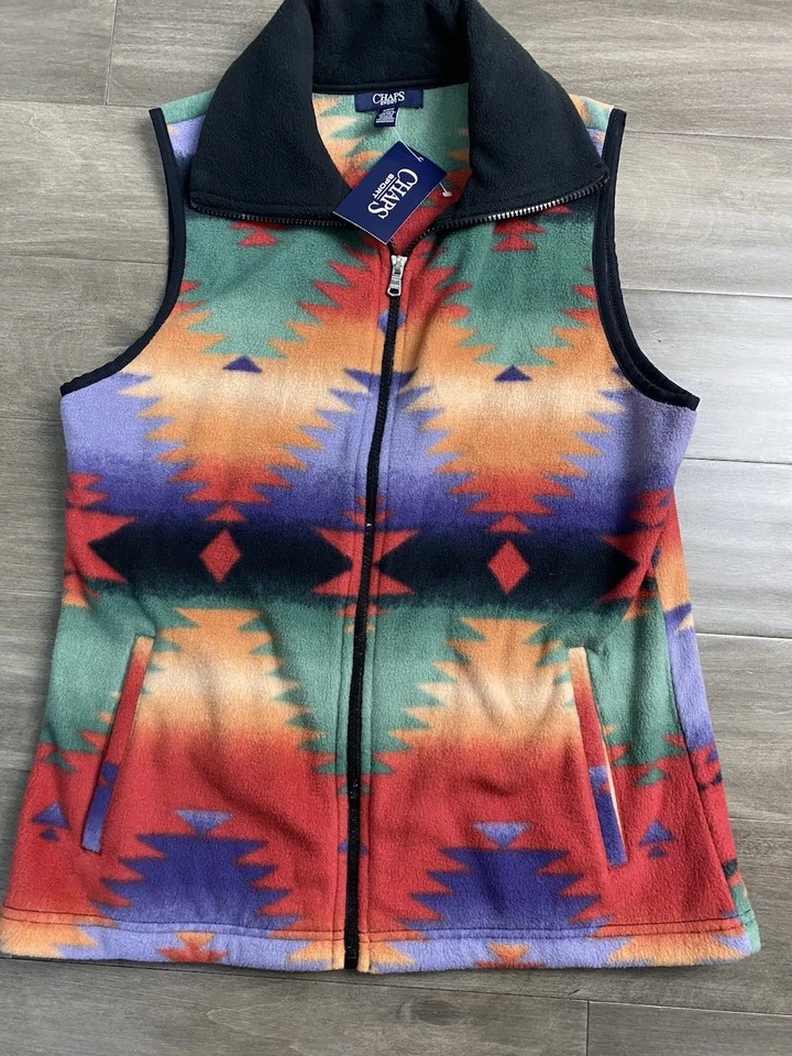 CHAPS Fleece Aztec Southwestern Zip Vest Top Western Women’s Size M - Image 2 of 4
