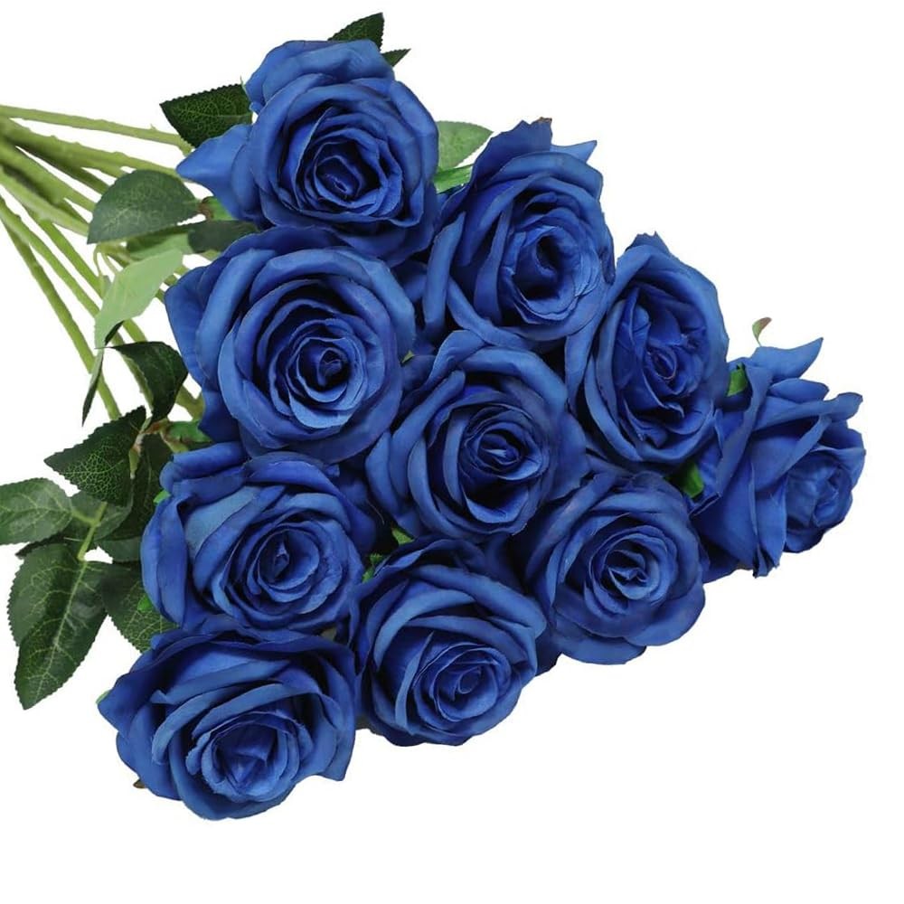 12 Roses Artificielles Rouges 51cm en Soie Haute Qualité pour Décoration Table Base