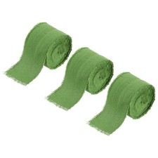 1-1/2 Inch Cotton Ribbon, 3 Roll Total 21 Yard Frayed Fringe Ribbon, Dark Green