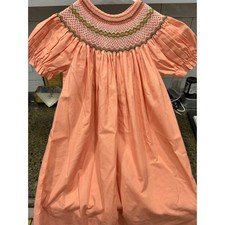 Sweet Angela by Rosalina Girls Peach Smocked Bishop Dress Size 5Y Floral Bullion