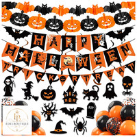 Halloween Deko Set 36 StüCk Fledermaus KüRbis Girlande Banner FüR Indoor