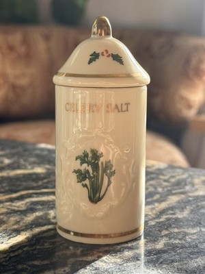 Lenox Spice Garden Celery Salt Porcelain Spice Jar w/ Lid Vintage Floral