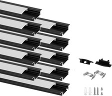 10 Pack 6.6Ft 2M Black LED Aluminum Channel,Recessed LED Strip Light Diffuser Al