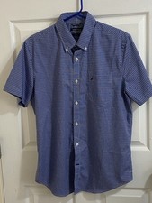 Nautica Men  s Slim Fit Short Sleeve Button Down Shirt Blue Gingham Medium