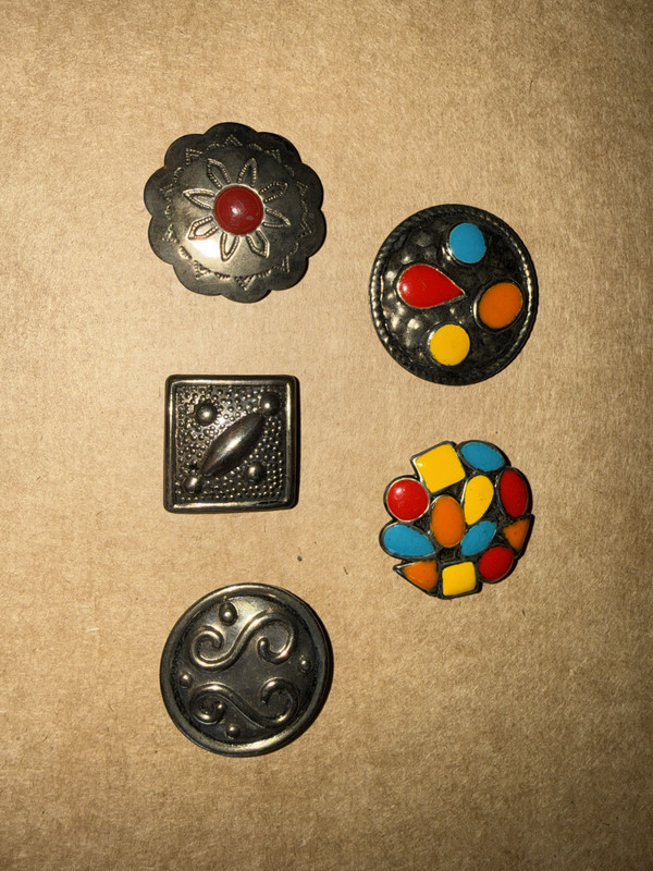 Vintage Lot of 5 Metal Pewter? Enamel Button Covers