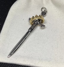 Silver 925 Sword Crown Necklace Pendant Jewellery Men/ Womens Gift Excalibur 8cm