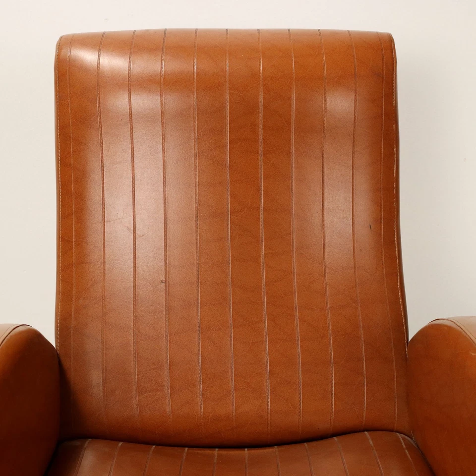 Sillón pequeño vintage de cuero sintético diseño de latón de metal años 50-60 original Foto 4 de 4