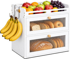 Bread Box for Kitchen Countertop, 2-Tier Bamboo Storage with Raised Shelf